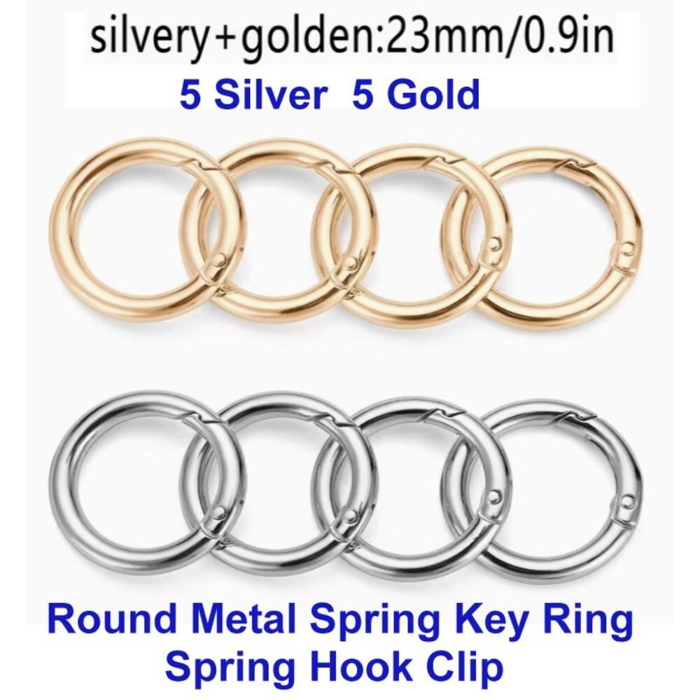 Heavy Duty Round Metal Spring Key Ring, Spring Hook Clip  5 Gold 5 Silver